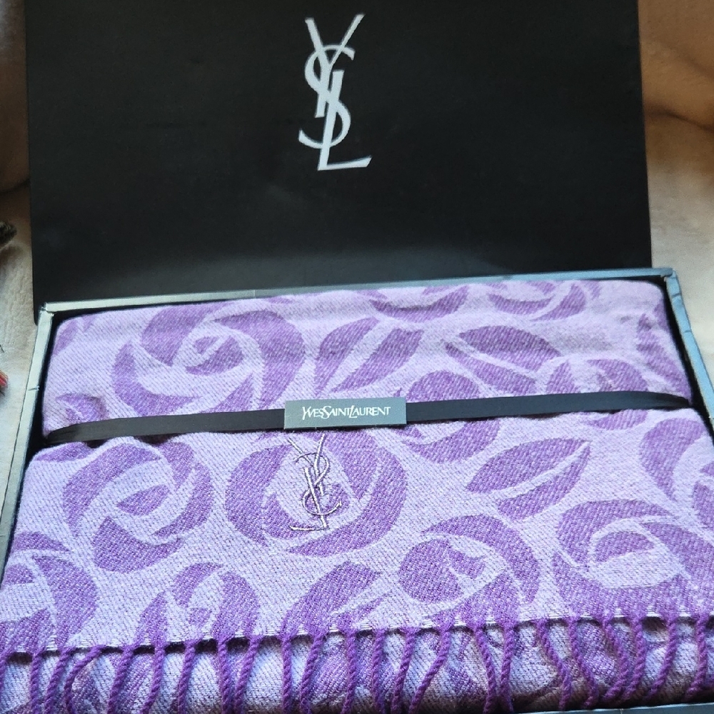 Yves Saint Laurent Lavender‎ Patterned Scarf/Throw